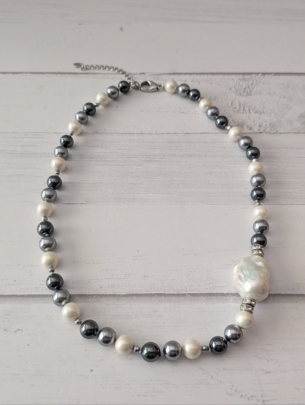 Signed Lucas Lameth "LUC 925" Sterling Silver Baroque Pearl Statement Necklace
